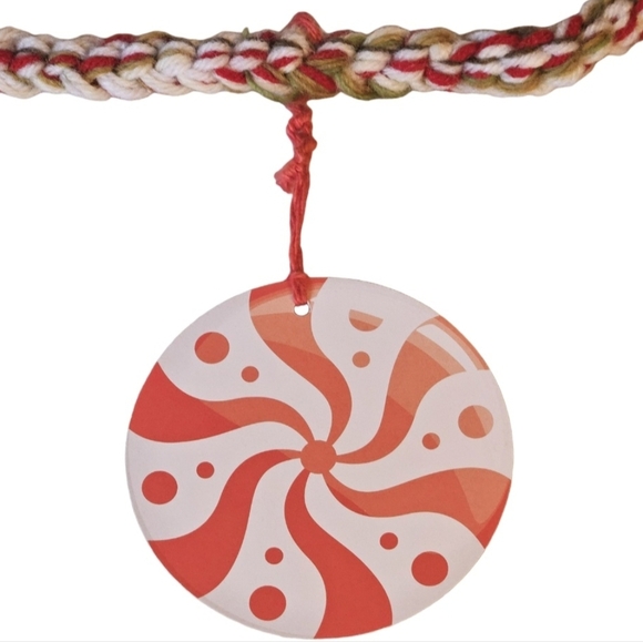 Hand Crafted Holiday Garlan Crochet Red White Green Candy Theme Upcycled Paper - Picture 5 of 17